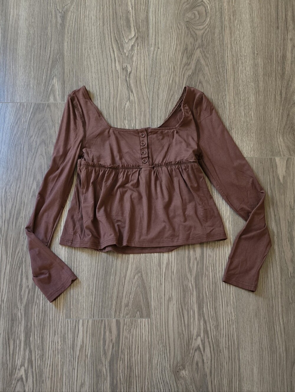 Womens Long Sleeve Scoop Neck Peplum Top - Brown